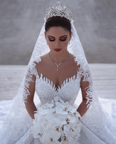 Long Sleeves Lace Wedding Dress Ball Gown
